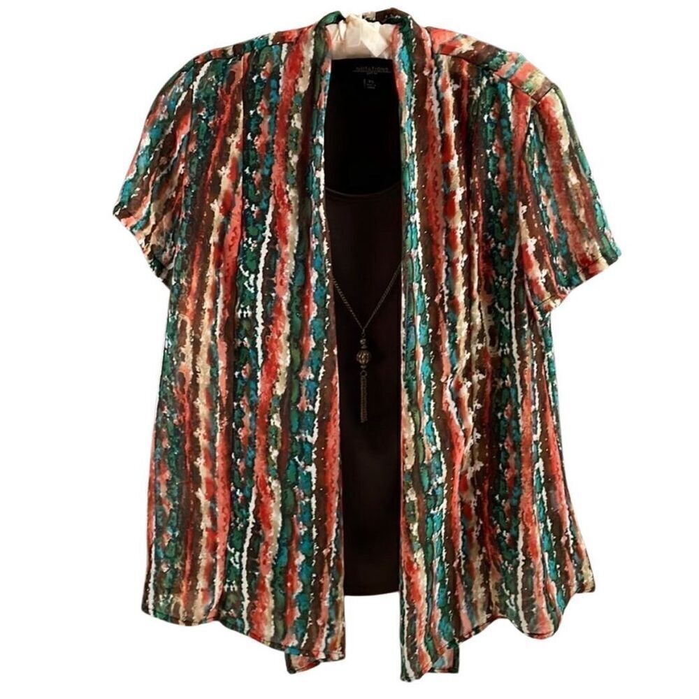 NOTATIONS Womens Brown Tank Top Boho Open-Front Blouse with Necklace Suze PS